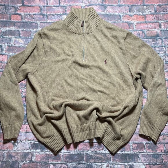 Polo Ralph Lauren Other - Vintage Polo Ralph Lauren Knit Sweater Camel Brown 1/4 Zip Mock Neck Men’s 2XLT